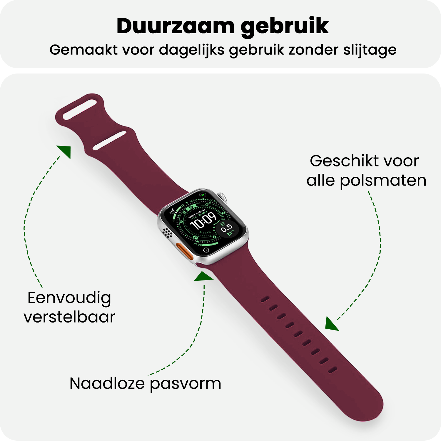 BASEY. BASEY. Apple Watch Bandje Siliconen Verstelbaar (49 mm) - Donker Rood