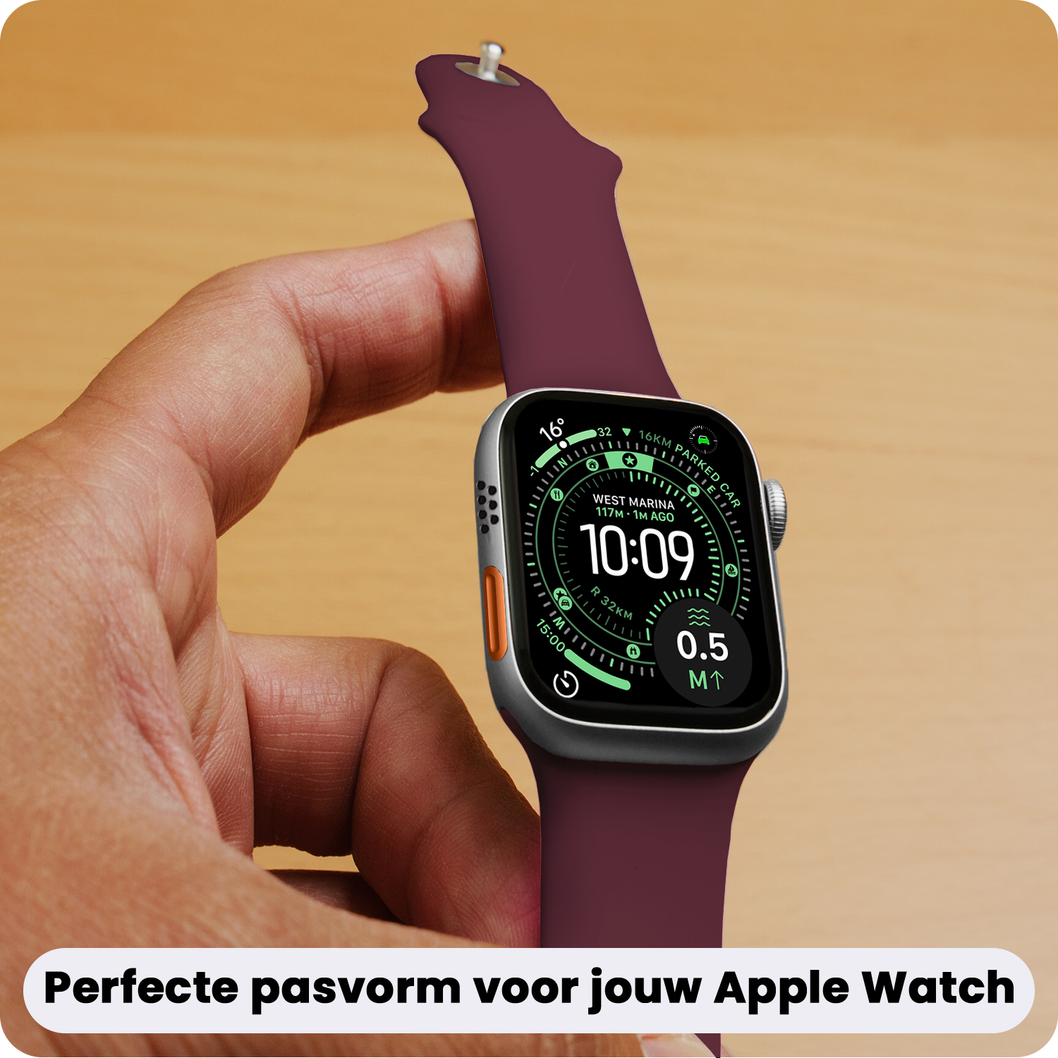 BASEY. BASEY. Apple Watch Bandje Siliconen Verstelbaar (49 mm) - Donker Rood