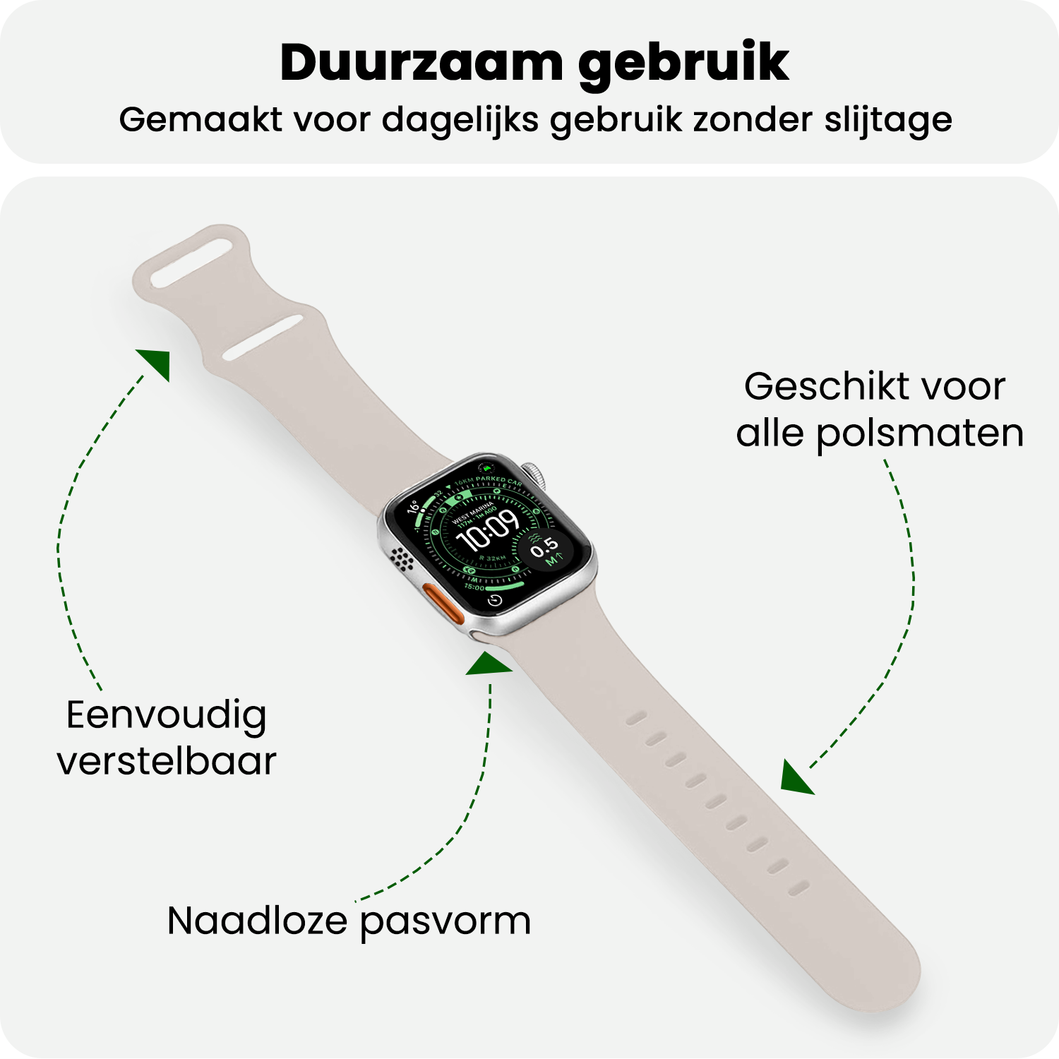 BASEY. BASEY. Apple Watch Bandje Siliconen Verstelbaar (49 mm) - Ivoor