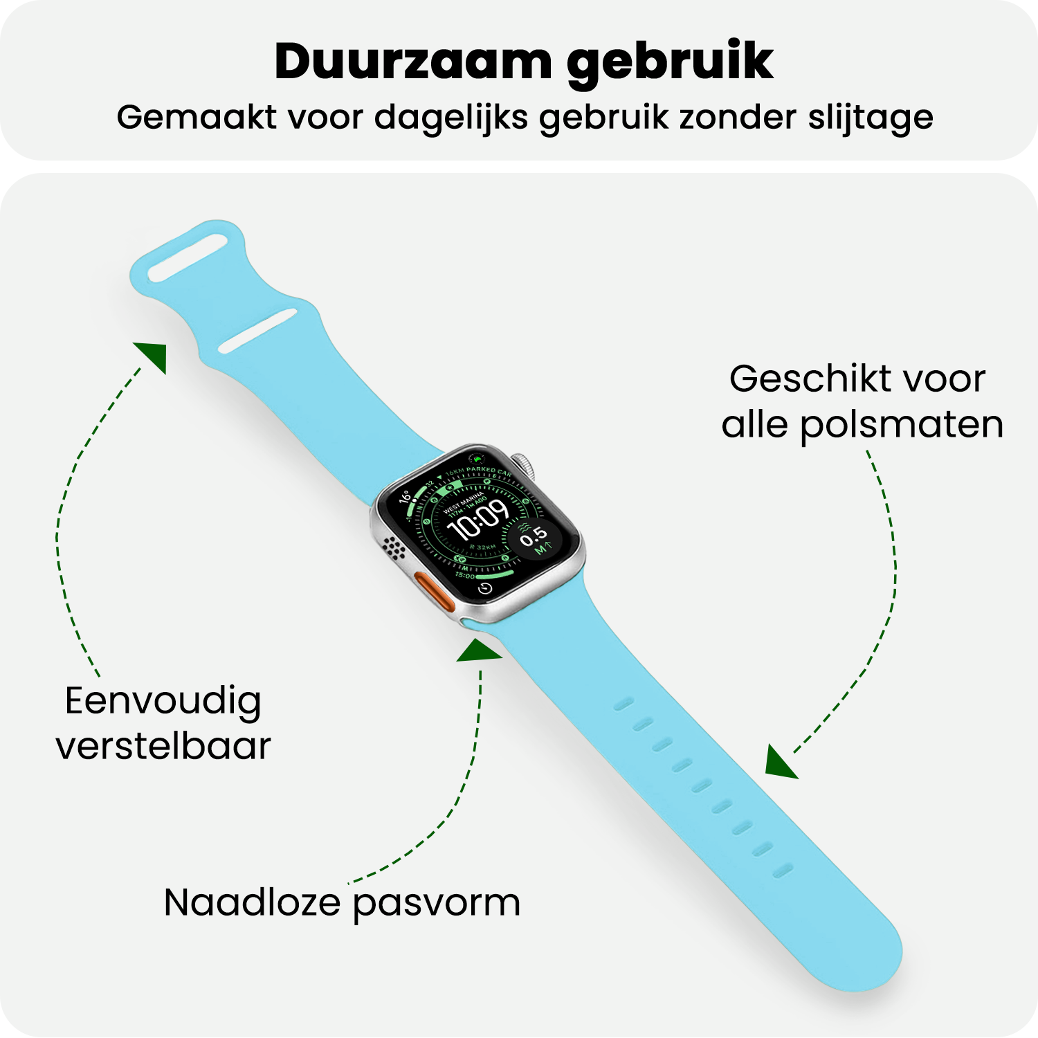 BASEY. BASEY. Apple Watch Bandje Siliconen Verstelbaar (49 mm) - Lichtblauw