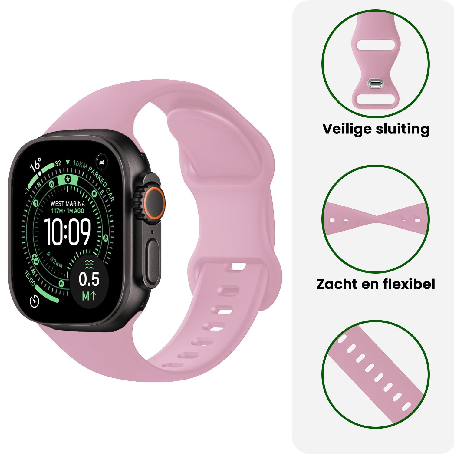 BASEY. BASEY. Apple Watch Bandje Siliconen Verstelbaar (49 mm) - Lila