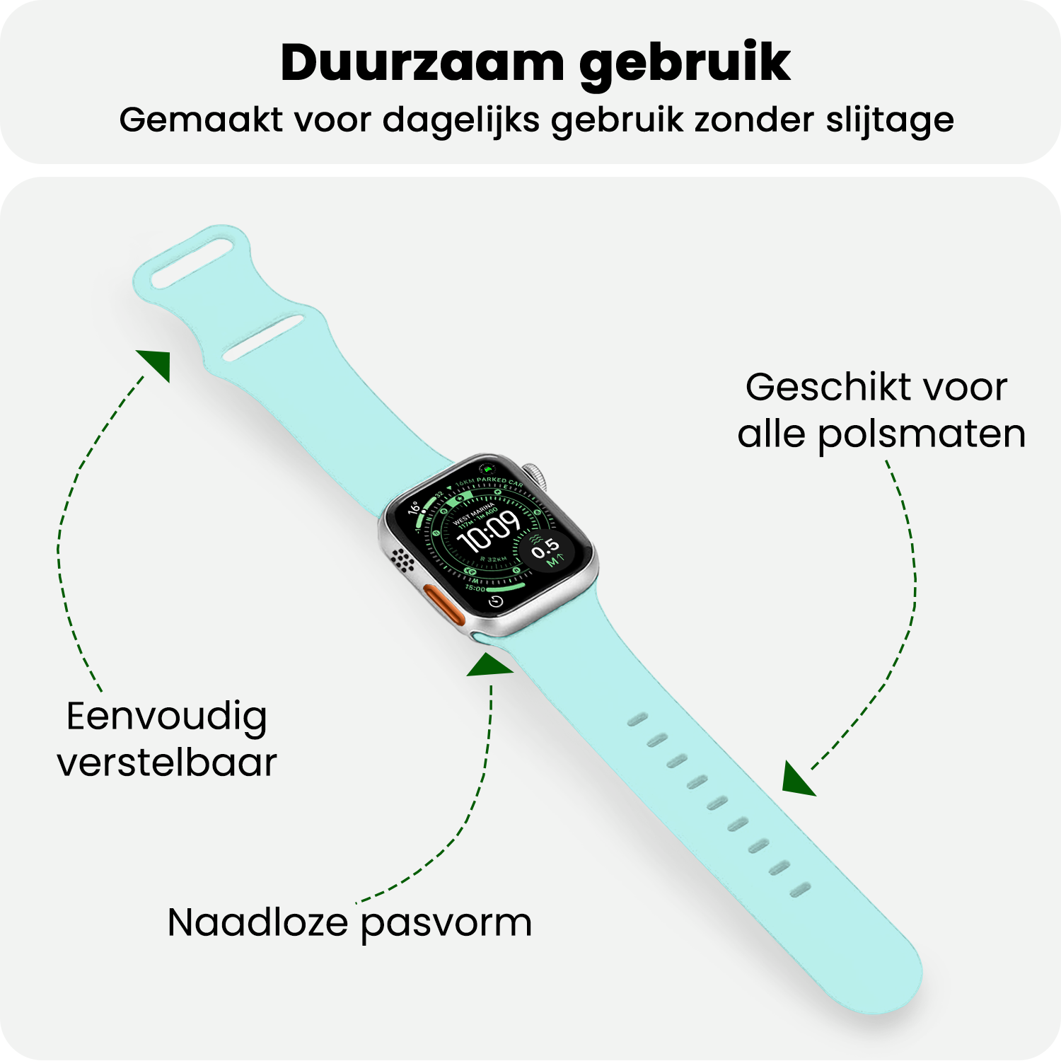 BASEY. BASEY. Apple Watch Bandje Siliconen Verstelbaar (49 mm) - Mint