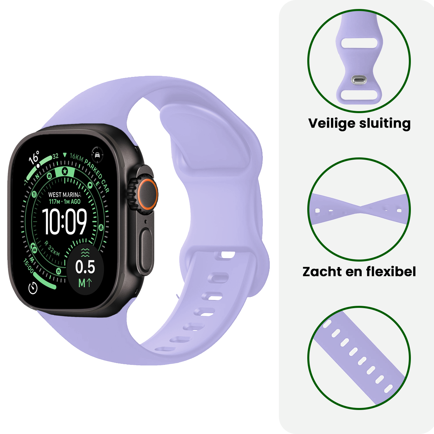 BASEY. BASEY. Apple Watch Bandje Siliconen Verstelbaar (49 mm) - Violet