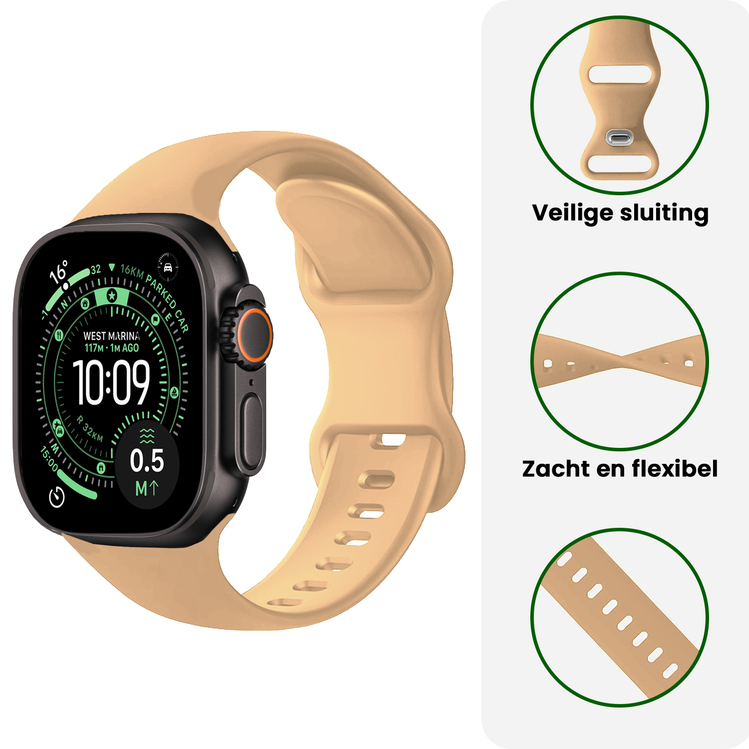 BASEY. BASEY. Apple Watch Bandje Siliconen Verstelbaar (49 mm) - Walnoot