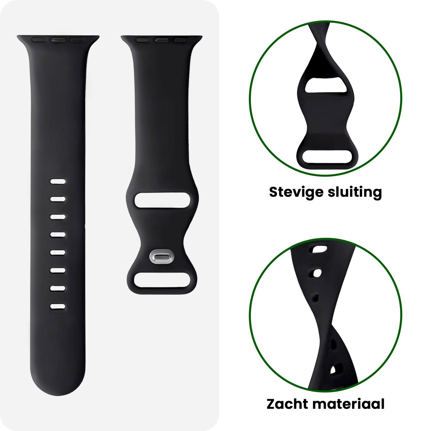 BASEY. BASEY. Apple Watch Bandje Siliconen Verstelbaar (49 mm) - Zwart