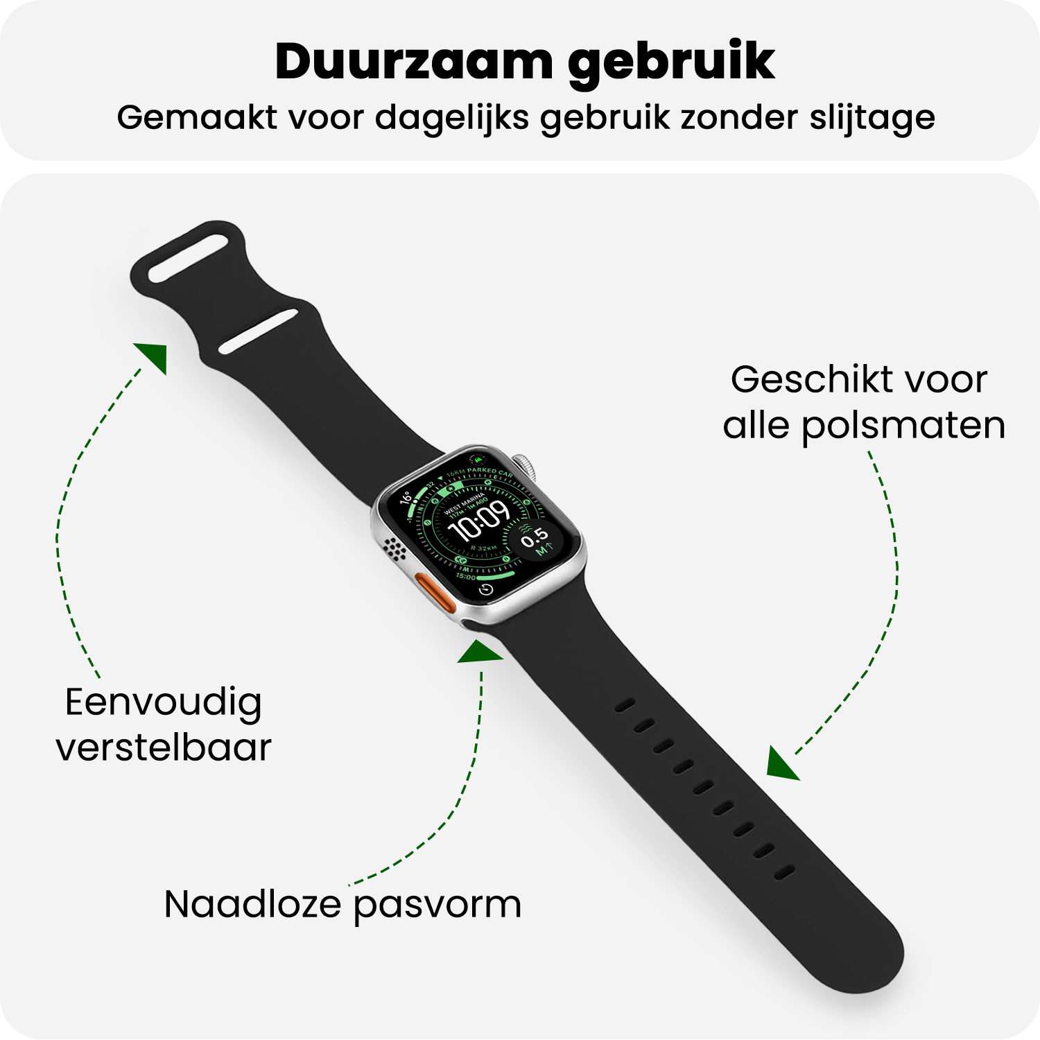 BASEY. BASEY. Apple Watch Bandje Siliconen Verstelbaar (49 mm) - Zwart