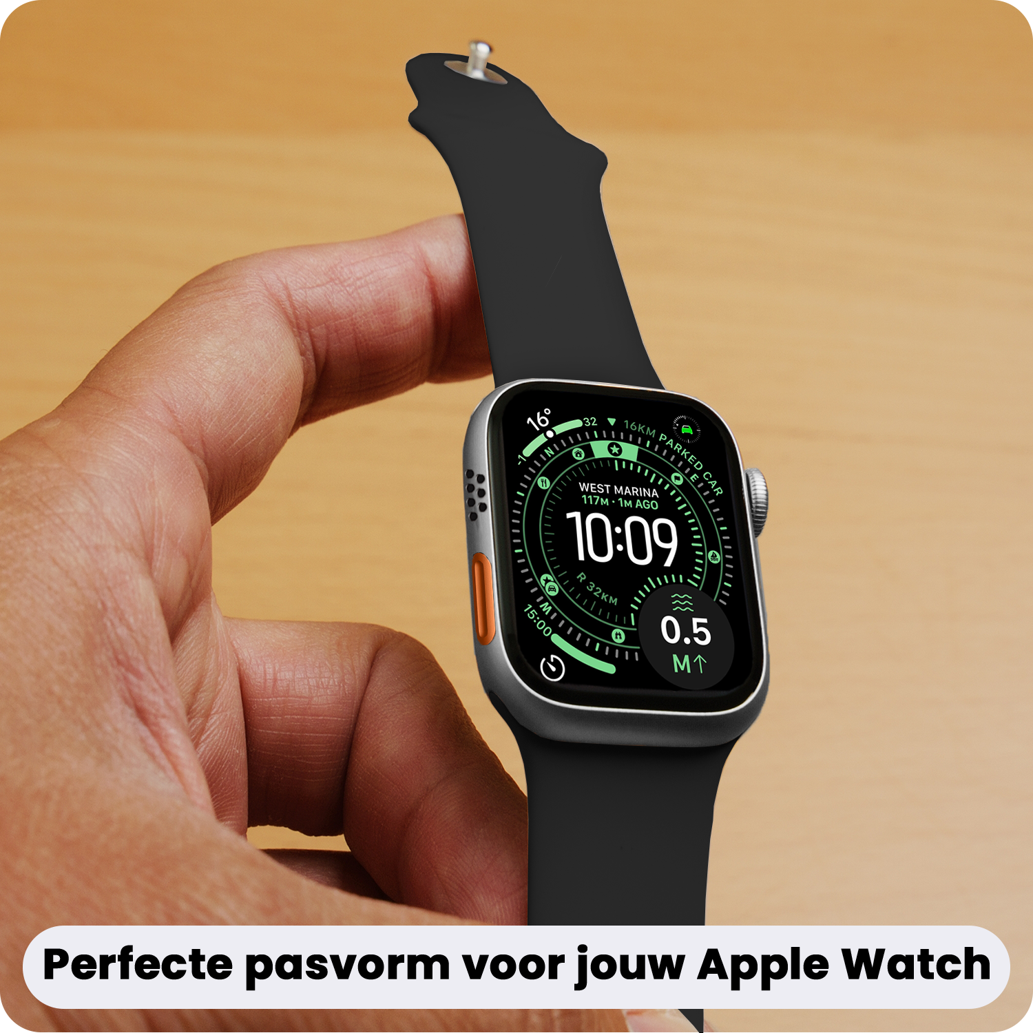 BASEY. BASEY. Apple Watch Bandje Siliconen Verstelbaar (49 mm) - Zwart
