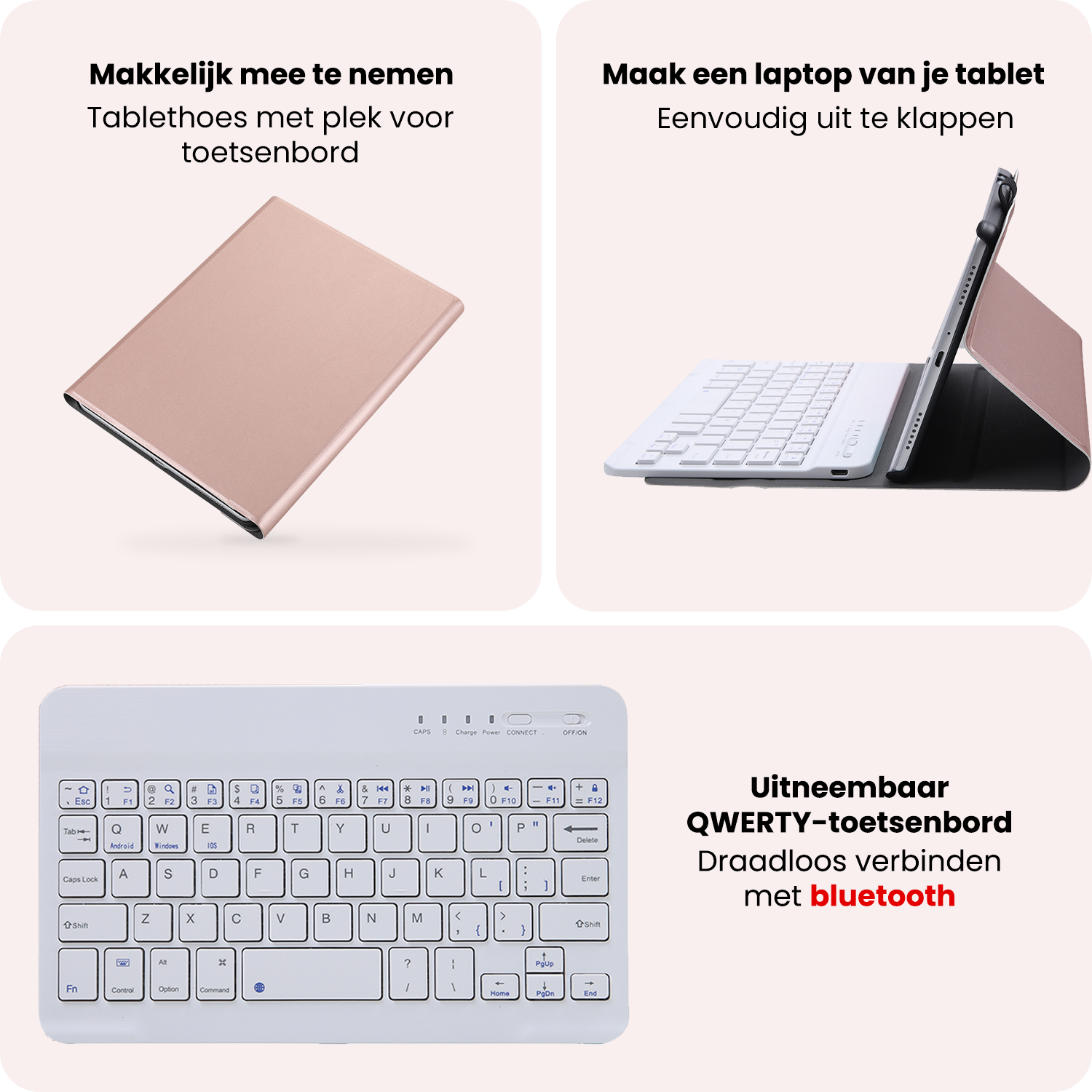 NoXx NoXx Samsung Galaxy Tab A11 Plus Toetsenbordhoes Met Screenprotector - Rosé Goud