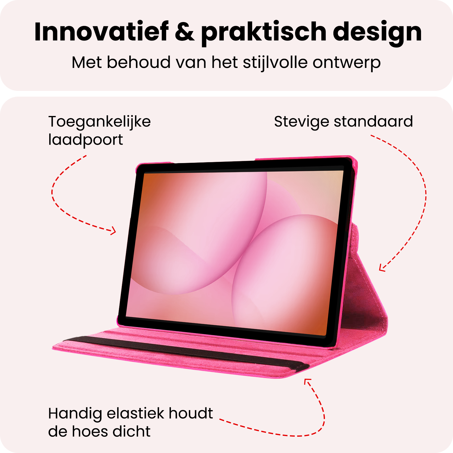 NoXx NoXx Samsung Galaxy Tab A11 Plus Hoes Draaibaar Met Screenprotector - Donkerroze