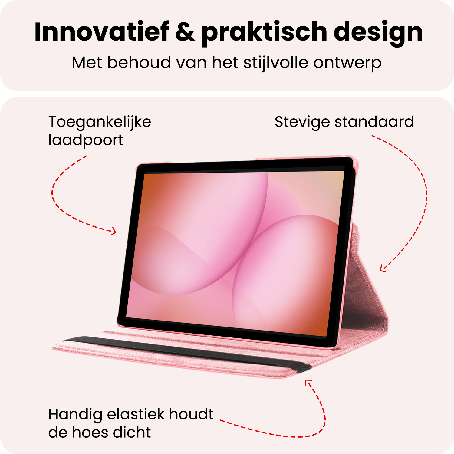 NoXx NoXx Samsung Galaxy Tab A11 Plus Hoes Draaibaar Met Screenprotector - Lichtroze