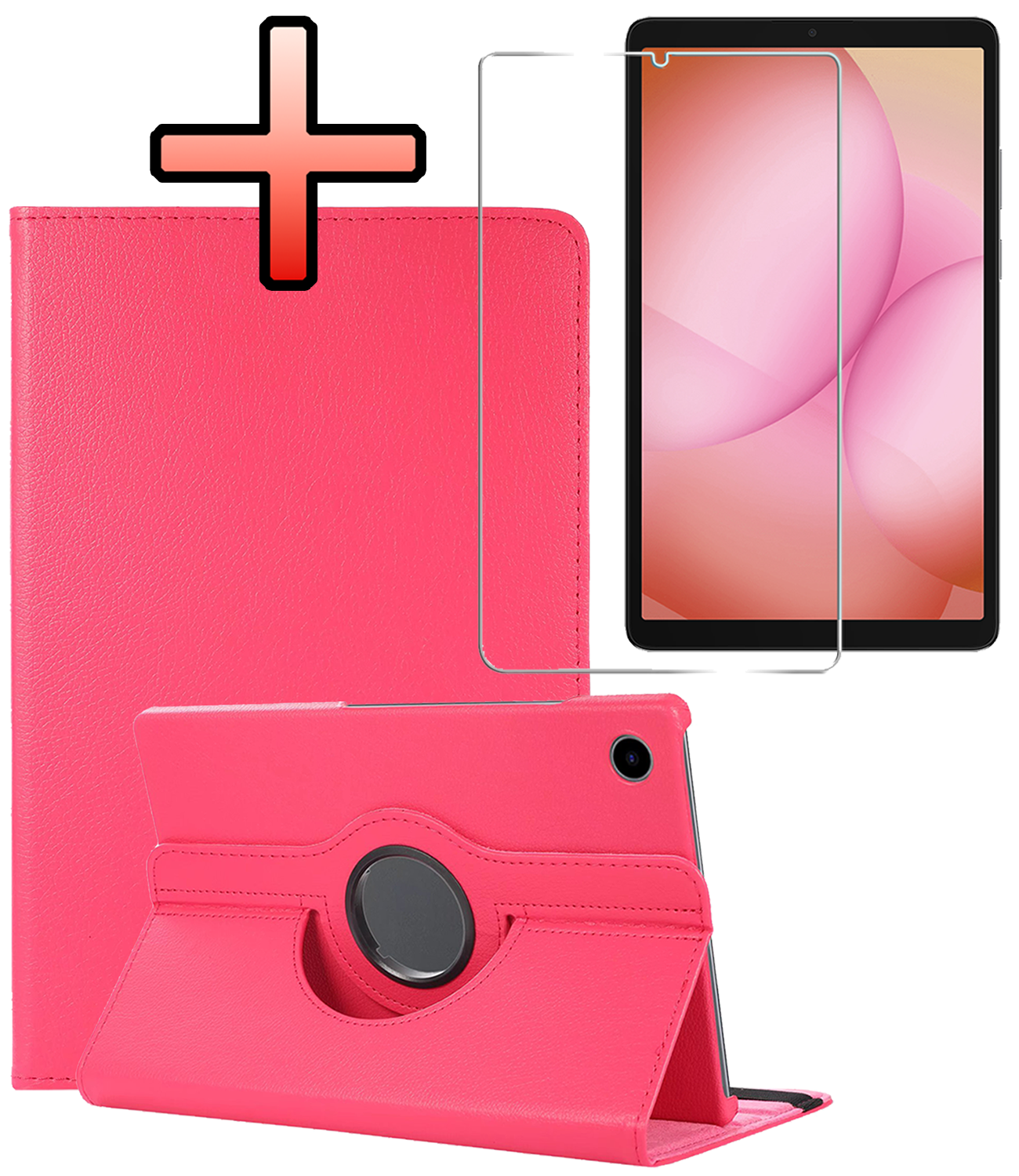 NoXx NoXx Samsung Galaxy Tab A11 Plus Hoes Draaibaar Met Screenprotector - Donkerroze