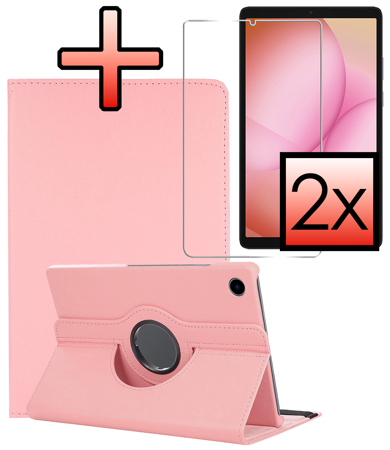 NoXx NoXx Samsung Galaxy Tab A11 Plus Hoes Draaibaar Met Screenprotector - Lichtroze