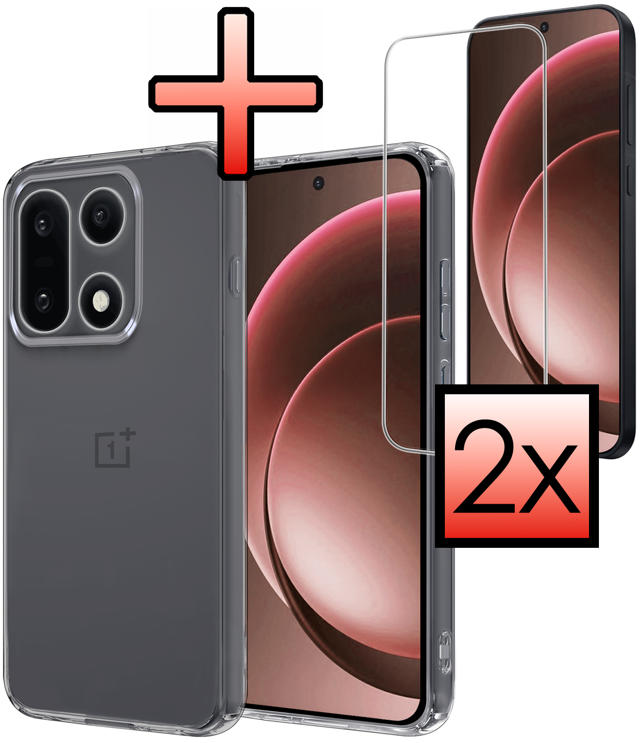 NoXx NoXx OnePlus 15 Hoesje Siliconen Met 2x Screenprotector - Transparant