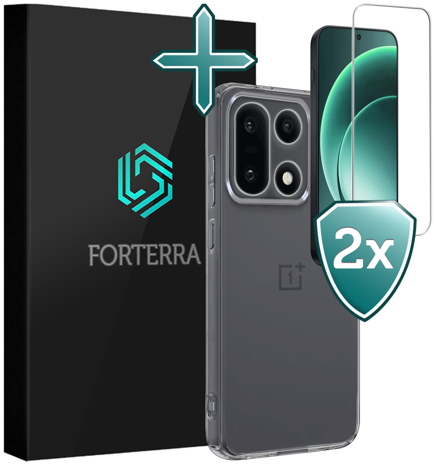 Forterra Forterra OnePlus 15 Hoesje Siliconen Met 2x Screenprotector - Transparant