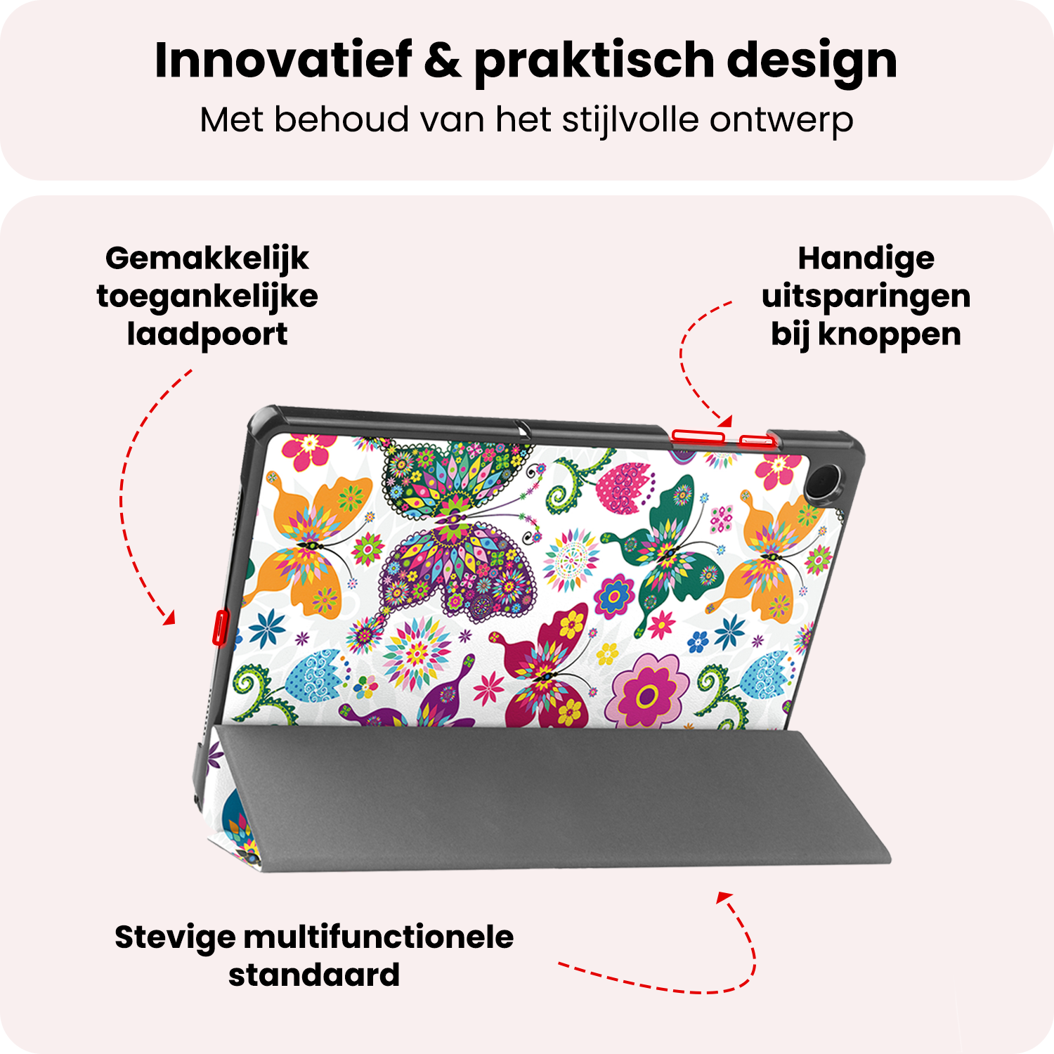 NoXx NoXx Samsung Galaxy Tab A11 Plus Hoes Met Screenprotector - Vlinders