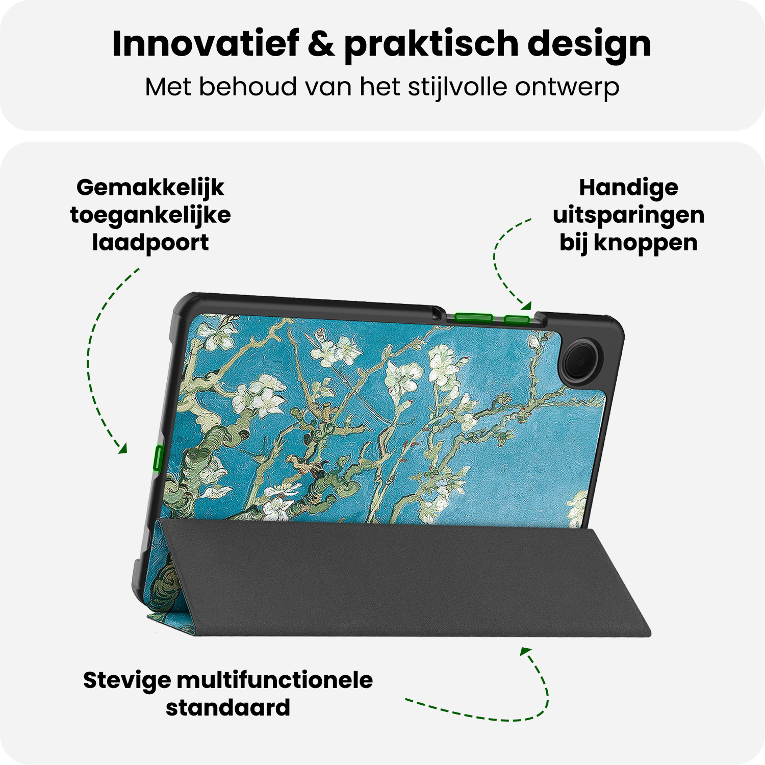 BASEY. Hoesje Geschikt voor Samsung Galaxy Tab A9 Plus Hoes Case Tablet Hoesje Tri-fold - Hoes Geschikt voor Samsung Tab A9 Plus Hoesje Hard Cover Bookcase Hoes - Bloesem