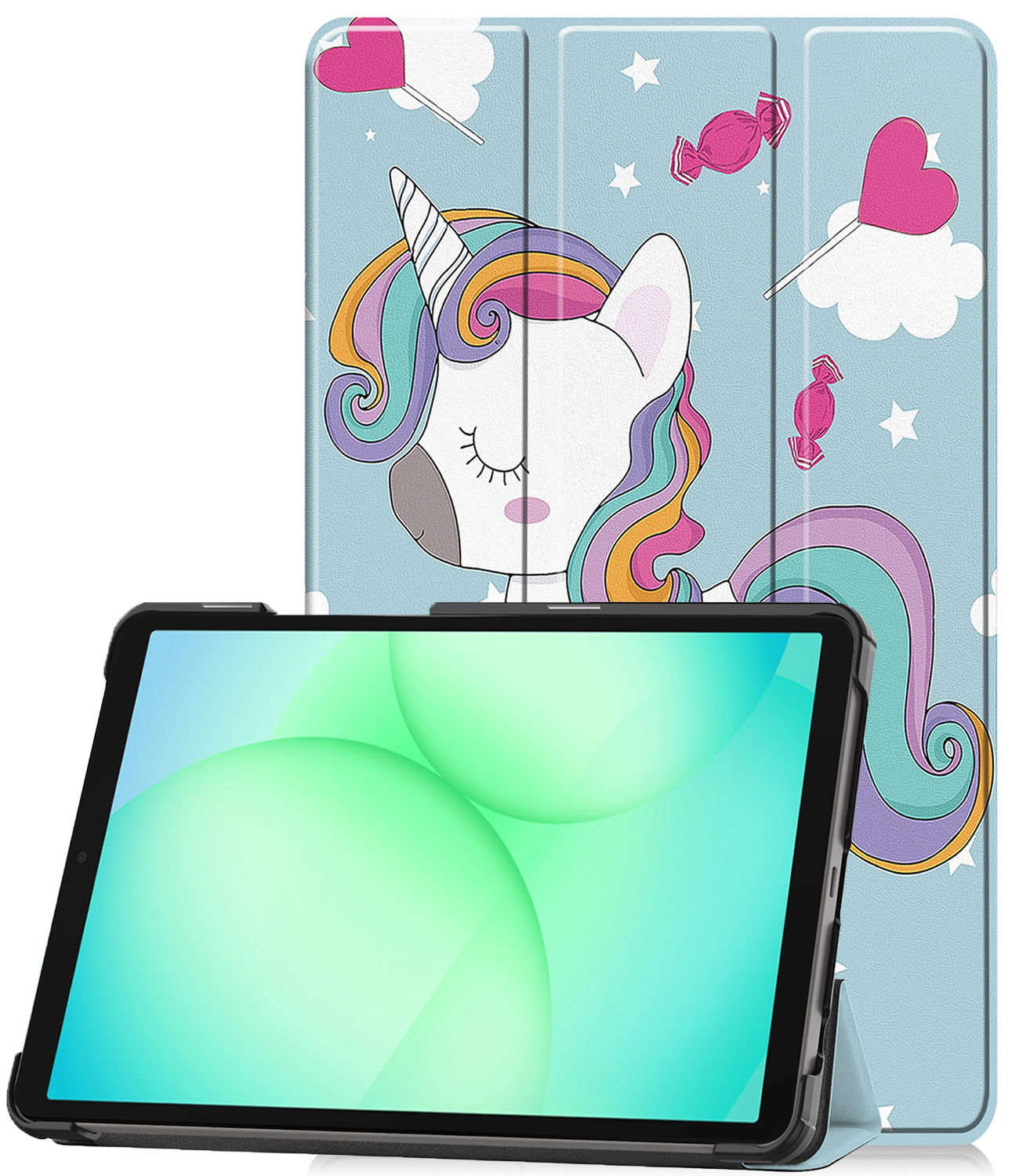 BASEY. Hoesje Geschikt voor Samsung Galaxy Tab A9 Plus Hoes Case Tablet Hoesje Tri-fold - Hoes Geschikt voor Samsung Tab A9 Plus Hoesje Hard Cover Bookcase Hoes - Eenhoorn