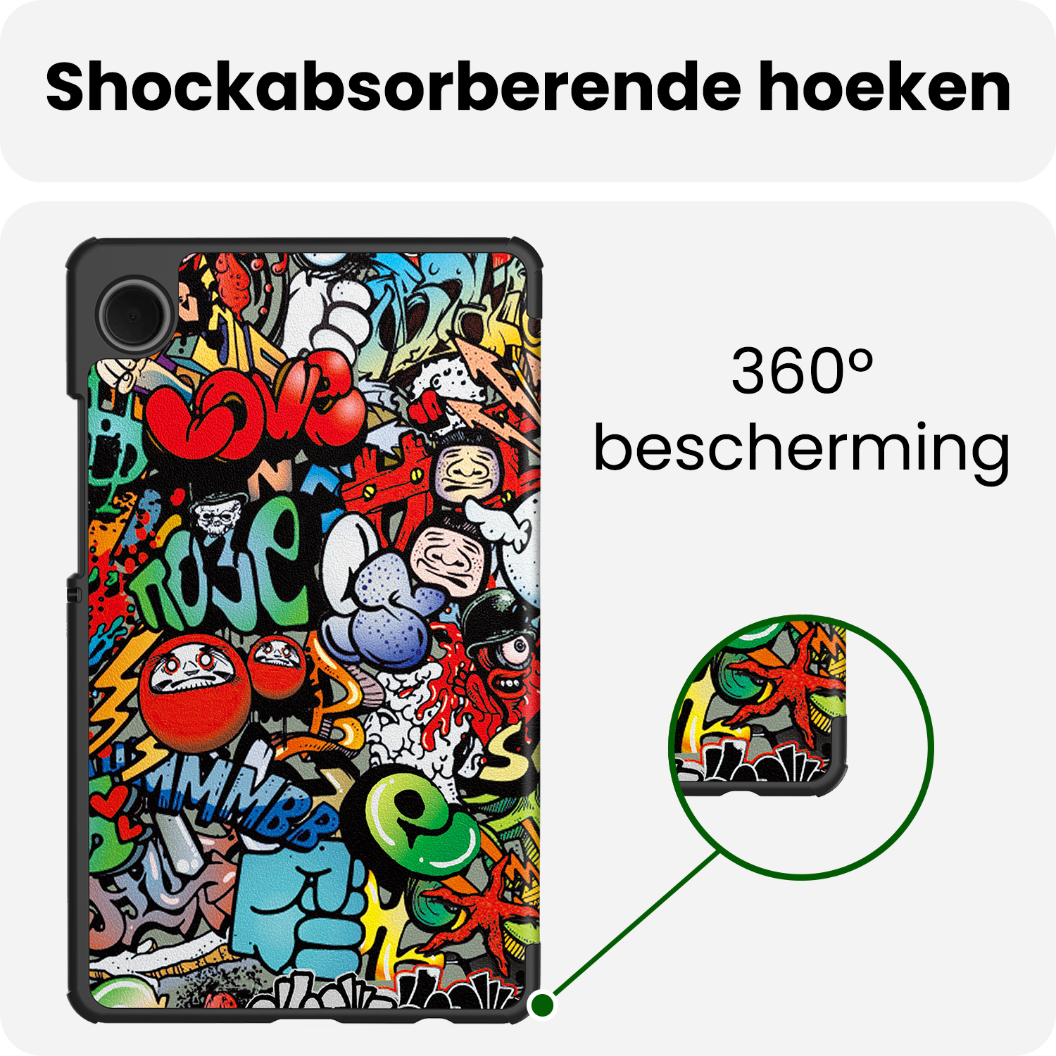 BASEY. Hoesje Geschikt voor Samsung Galaxy Tab A9 Plus Hoes Case Tablet Hoesje Tri-fold - Hoes Geschikt voor Samsung Tab A9 Plus Hoesje Hard Cover Bookcase Hoes - Graffity