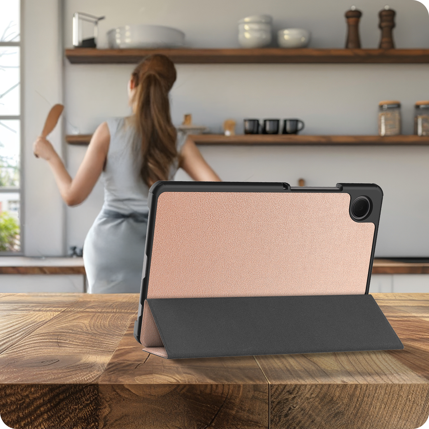 BASEY. Hoesje Geschikt voor Samsung Galaxy Tab A9 Plus Hoes Case Tablet Hoesje Tri-fold - Hoes Geschikt voor Samsung Tab A9 Plus Hoesje Hard Cover Bookcase Hoes - Rosé goud