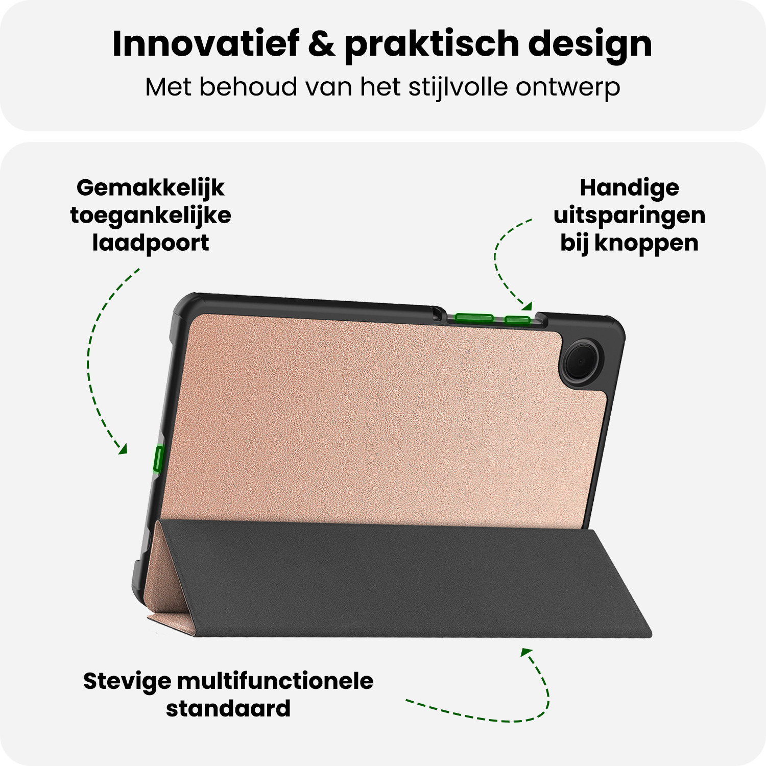 BASEY. Hoesje Geschikt voor Samsung Galaxy Tab A9 Plus Hoes Case Tablet Hoesje Tri-fold - Hoes Geschikt voor Samsung Tab A9 Plus Hoesje Hard Cover Bookcase Hoes - Rosé goud