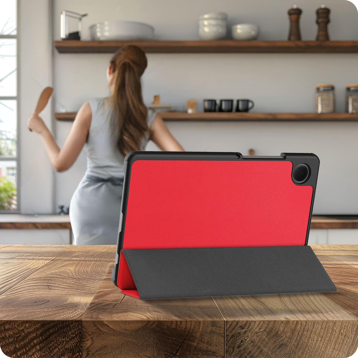BASEY. Hoesje Geschikt voor Samsung Galaxy Tab A9 Plus Hoes Case Tablet Hoesje Tri-fold - Hoes Geschikt voor Samsung Tab A9 Plus Hoesje Hard Cover Bookcase Hoes - Rood