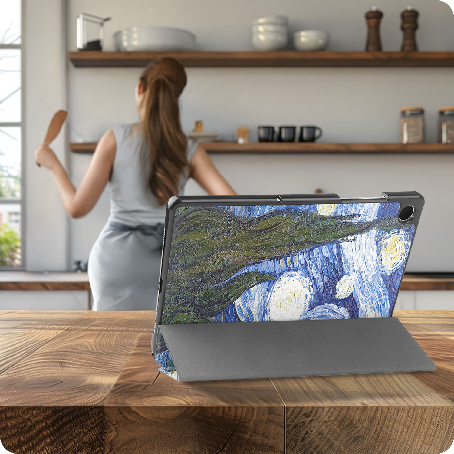 BASEY. Hoesje Geschikt voor Samsung Galaxy Tab A9 Plus Hoes Case Tablet Hoesje Tri-fold - Hoes Geschikt voor Samsung Tab A9 Plus Hoesje Hard Cover Bookcase Hoes - Sterrenhemel