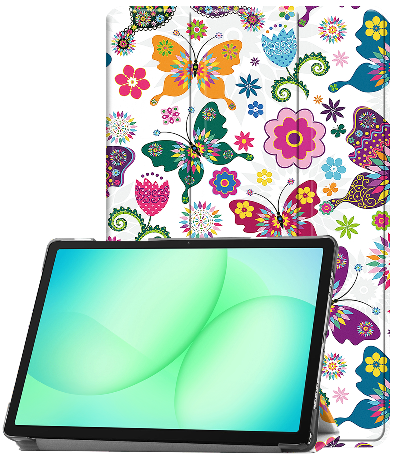BASEY. Hoesje Geschikt voor Samsung Galaxy Tab A9 Plus Hoes Case Tablet Hoesje Tri-fold - Hoes Geschikt voor Samsung Tab A9 Plus Hoesje Hard Cover Bookcase Hoes - Vlinders