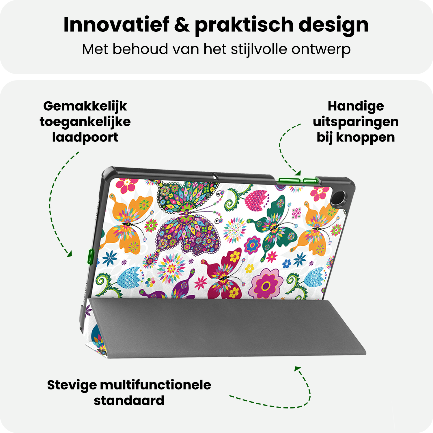 BASEY. Hoesje Geschikt voor Samsung Galaxy Tab A9 Plus Hoes Case Tablet Hoesje Tri-fold - Hoes Geschikt voor Samsung Tab A9 Plus Hoesje Hard Cover Bookcase Hoes - Vlinders