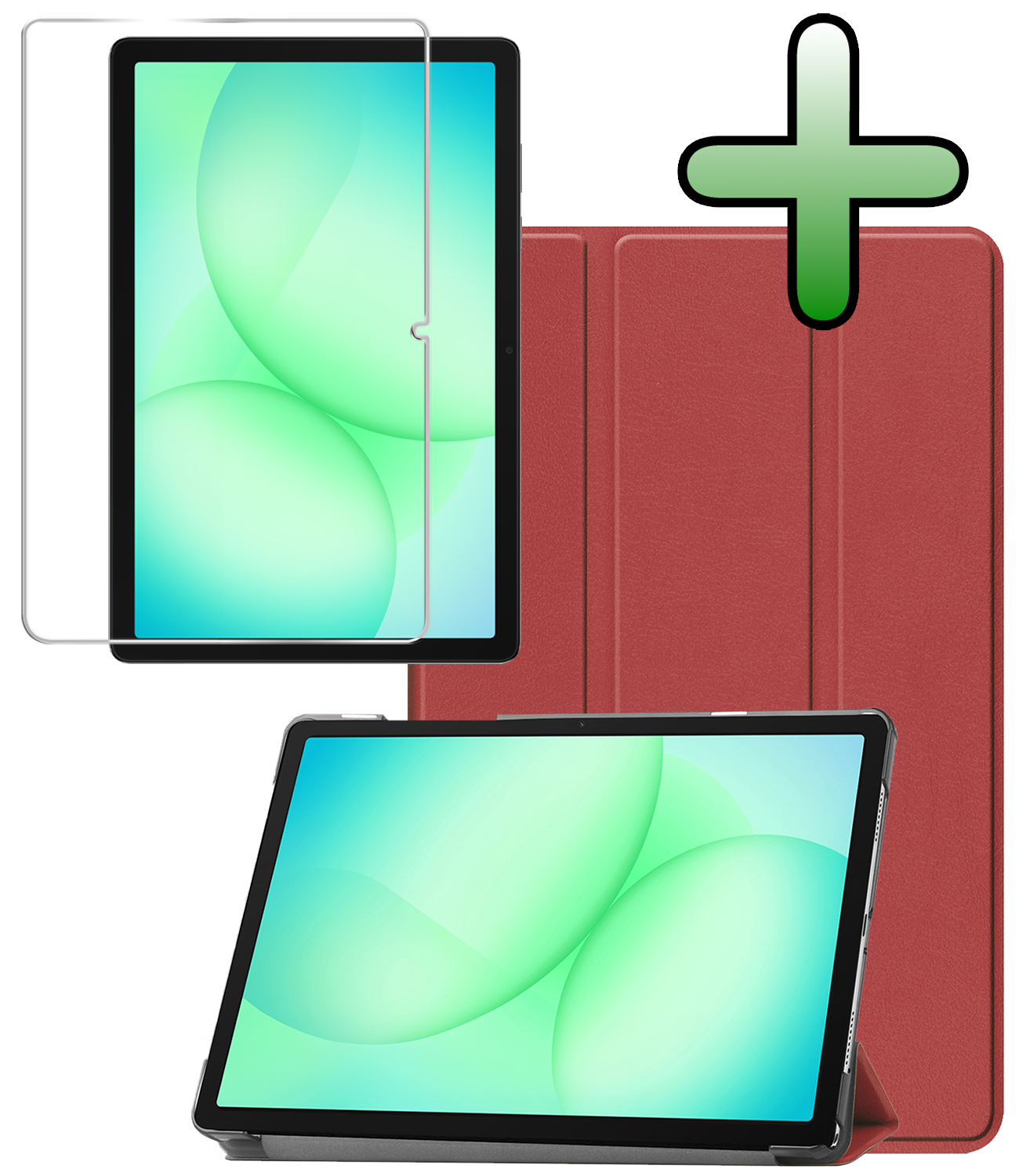 BASEY. Hoesje Geschikt voor Samsung Galaxy Tab A9 Plus Hoes Case Tablet Hoesje Tri-fold Met Screenprotector - Hoes Geschikt voor Samsung Tab A9 Plus Hoesje Hard Cover Bookcase Hoes - Donkerrood