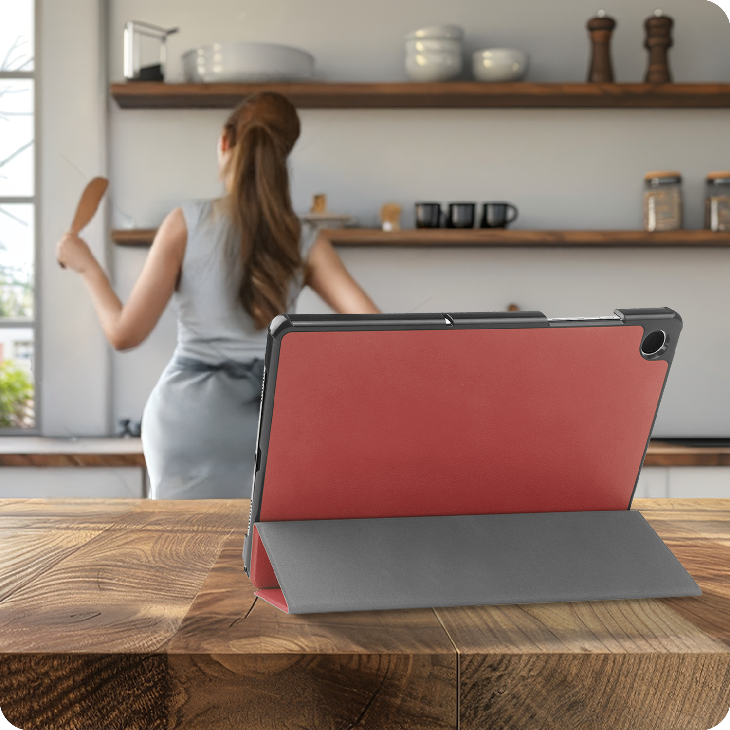 BASEY. Hoesje Geschikt voor Samsung Galaxy Tab A9 Plus Hoes Case Tablet Hoesje Tri-fold Met Screenprotector - Hoes Geschikt voor Samsung Tab A9 Plus Hoesje Hard Cover Bookcase Hoes - Donkerrood