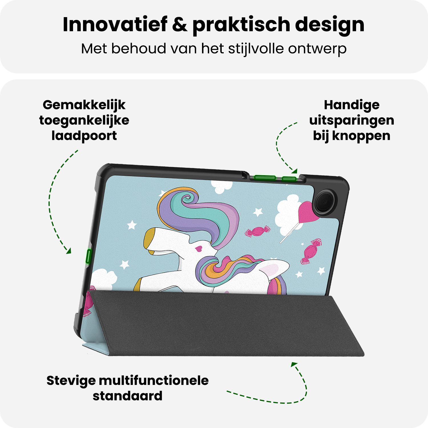 BASEY. Hoesje Geschikt voor Samsung Galaxy Tab A9 Plus Hoes Case Tablet Hoesje Tri-fold Met Screenprotector - Hoes Geschikt voor Samsung Tab A9 Plus Hoesje Hard Cover Bookcase Hoes - Eenhoorn