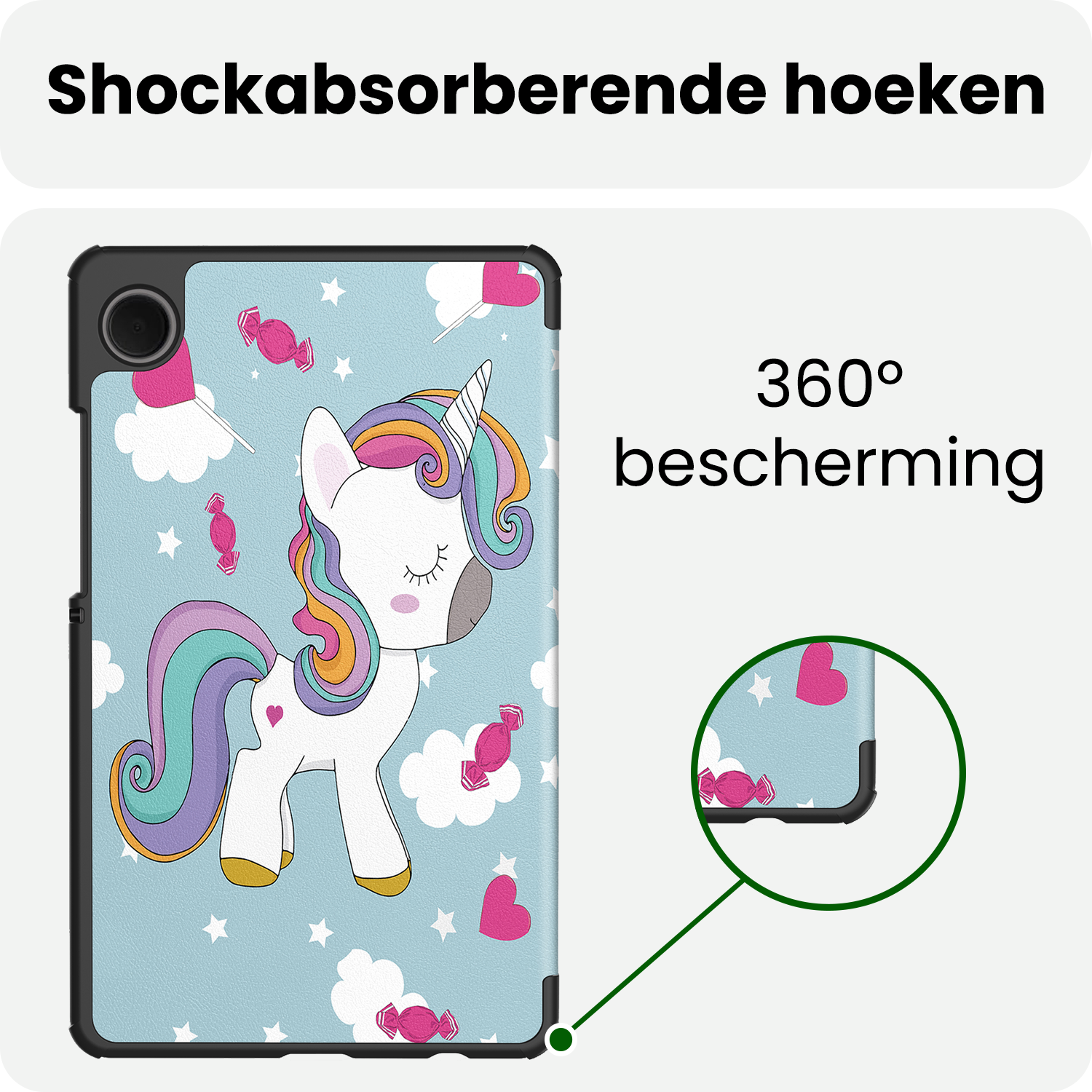 BASEY. Hoesje Geschikt voor Samsung Galaxy Tab A9 Plus Hoes Case Tablet Hoesje Tri-fold Met Screenprotector - Hoes Geschikt voor Samsung Tab A9 Plus Hoesje Hard Cover Bookcase Hoes - Eenhoorn