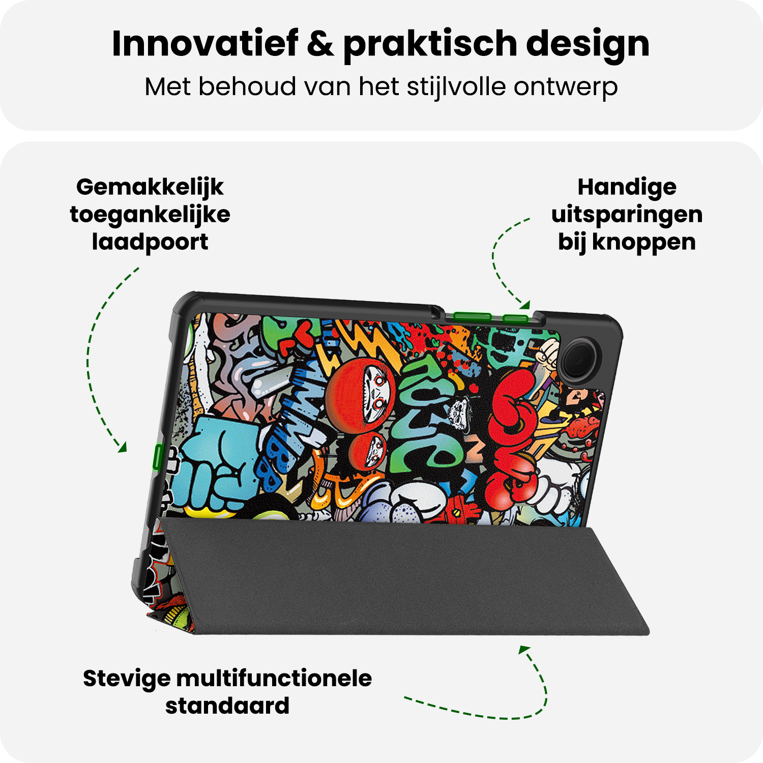 BASEY. Hoesje Geschikt voor Samsung Galaxy Tab A9 Plus Hoes Case Tablet Hoesje Tri-fold Met Screenprotector - Hoes Geschikt voor Samsung Tab A9 Plus Hoesje Hard Cover Bookcase Hoes - Graffity