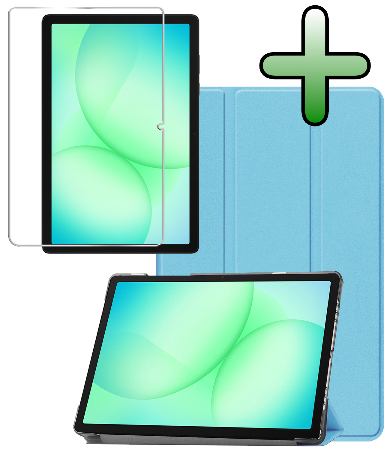 BASEY. Hoesje Geschikt voor Samsung Galaxy Tab A9 Plus Hoes Case Tablet Hoesje Tri-fold Met Screenprotector - Hoes Geschikt voor Samsung Tab A9 Plus Hoesje Hard Cover Bookcase Hoes - Lichtblauw