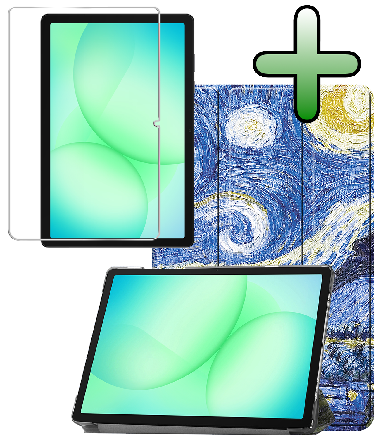 BASEY. Hoesje Geschikt voor Samsung Galaxy Tab A9 Plus Hoes Case Tablet Hoesje Tri-fold Met Screenprotector - Hoes Geschikt voor Samsung Tab A9 Plus Hoesje Hard Cover Bookcase Hoes - Sterrenhemel