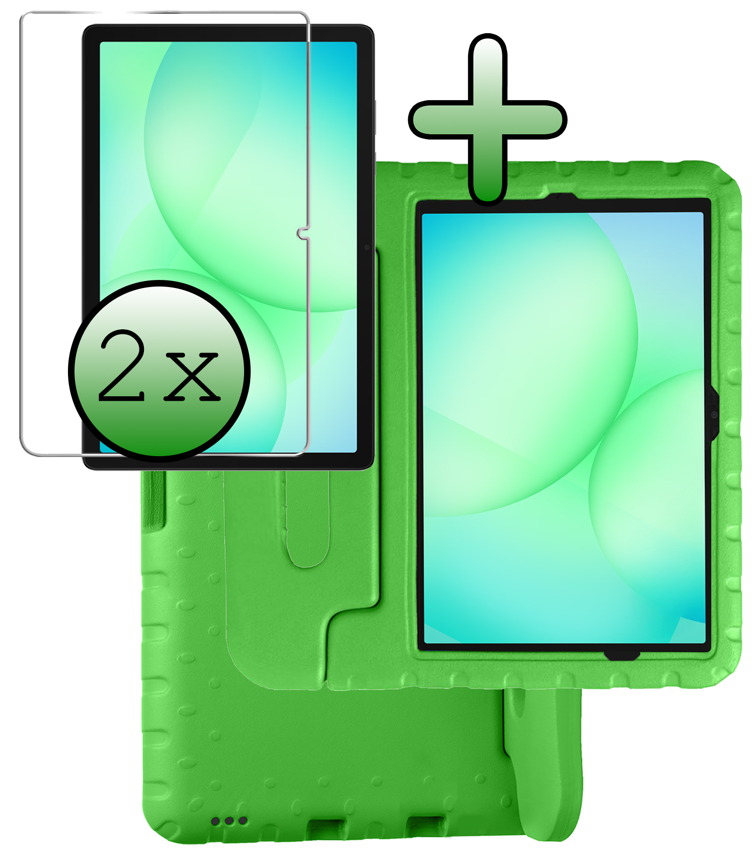 BASEY. Hoesje Geschikt voor Samsung Galaxy Tab A9 Plus Hoesje Kinder Hoes Shockproof Kinderhoes Met 2x Screenprotector - Kindvriendelijk Hoesje Geschikt voor Samsung Tab A9 Plus Hoes Kids Case - Groen