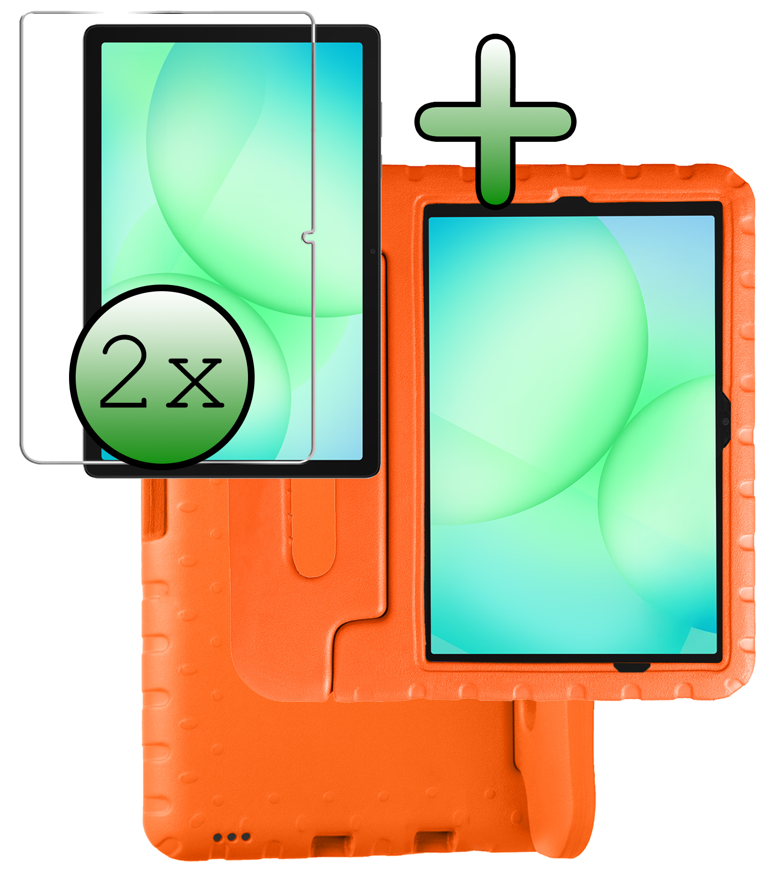 BASEY. Hoesje Geschikt voor Samsung Galaxy Tab A9 Plus Hoesje Kinder Hoes Shockproof Kinderhoes Met 2x Screenprotector - Kindvriendelijk Hoesje Geschikt voor Samsung Tab A9 Plus Hoes Kids Case - Oranje