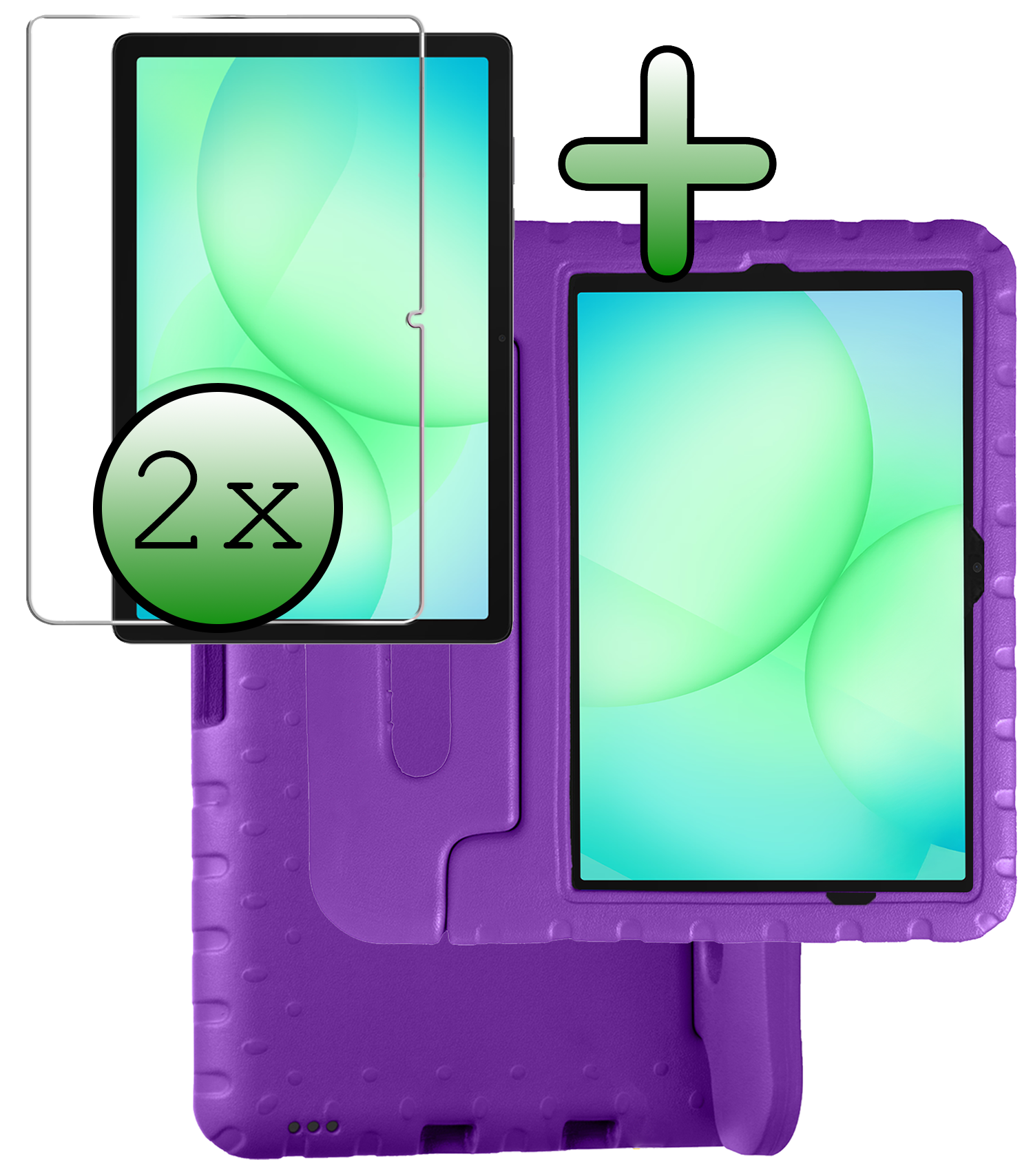 BASEY. Hoesje Geschikt voor Samsung Galaxy Tab A9 Plus Hoesje Kinder Hoes Shockproof Kinderhoes Met 2x Screenprotector - Kindvriendelijk Hoesje Geschikt voor Samsung Tab A9 Plus Hoes Kids Case - Paars