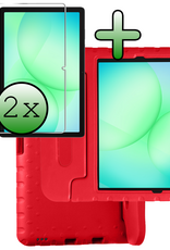 BASEY. Hoesje Geschikt voor Samsung Galaxy Tab A9 Plus Hoesje Kinder Hoes Shockproof Kinderhoes Met 2x Screenprotector - Kindvriendelijk Hoesje Geschikt voor Samsung Tab A9 Plus Hoes Kids Case - Rood