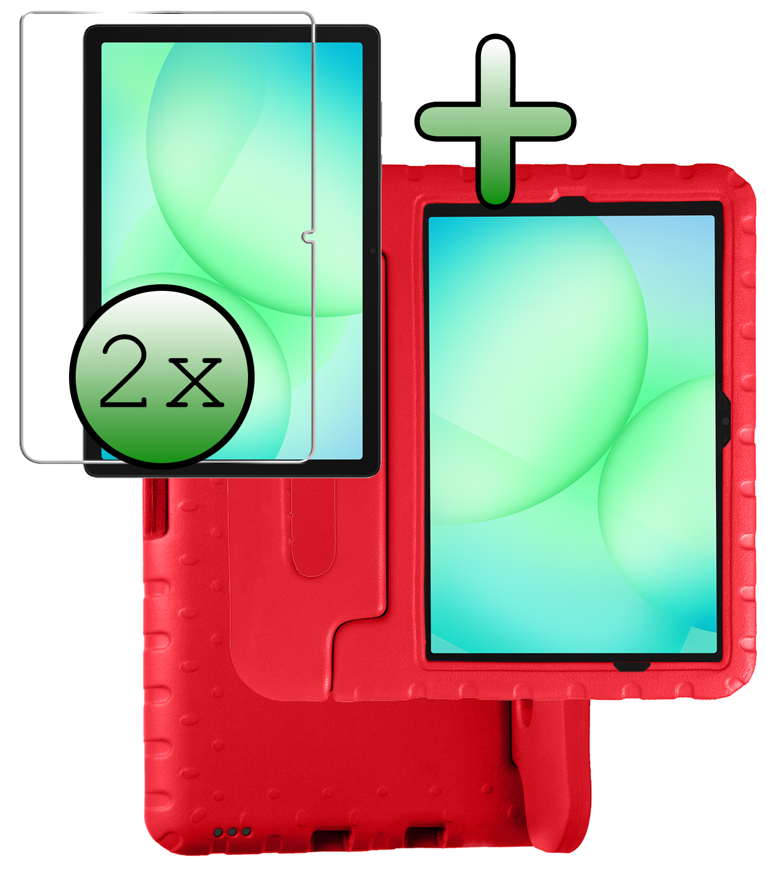 BASEY. Hoesje Geschikt voor Samsung Galaxy Tab A9 Plus Hoesje Kinder Hoes Shockproof Kinderhoes Met 2x Screenprotector - Kindvriendelijk Hoesje Geschikt voor Samsung Tab A9 Plus Hoes Kids Case - Rood