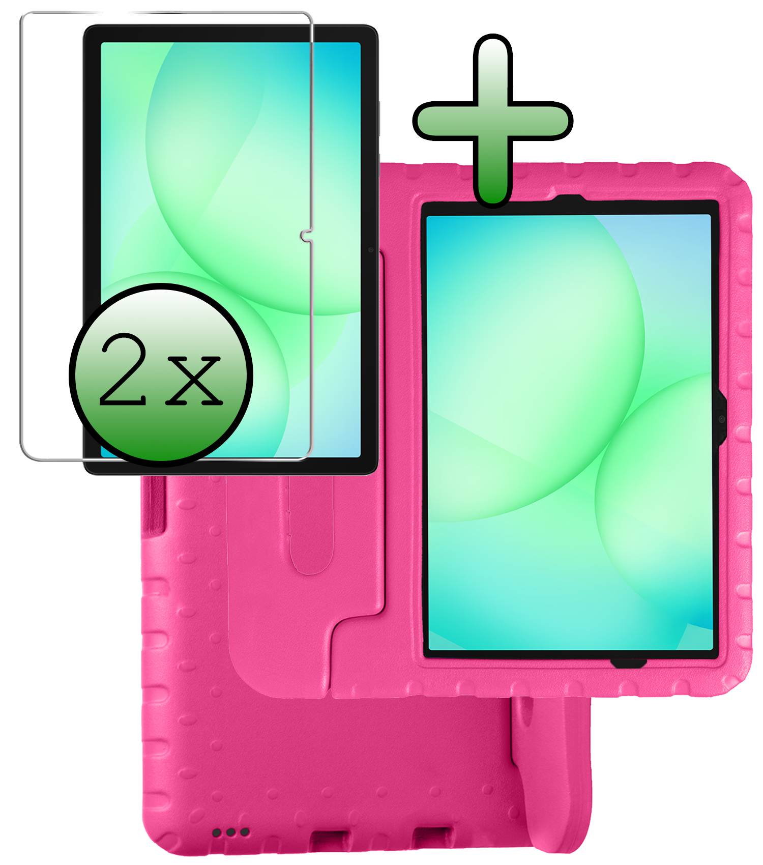 BASEY. Hoesje Geschikt voor Samsung Galaxy Tab A9 Plus Hoesje Kinder Hoes Shockproof Kinderhoes Met 2x Screenprotector - Kindvriendelijk Hoesje Geschikt voor Samsung Tab A9 Plus Hoes Kids Case - Roze