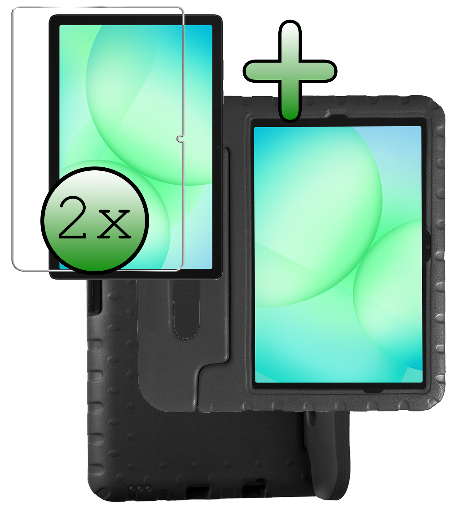 BASEY. Hoesje Geschikt voor Samsung Galaxy Tab A9 Plus Hoesje Kinder Hoes Shockproof Kinderhoes Met 2x Screenprotector - Kindvriendelijk Hoesje Geschikt voor Samsung Tab A9 Plus Hoes Kids Case - Zwart