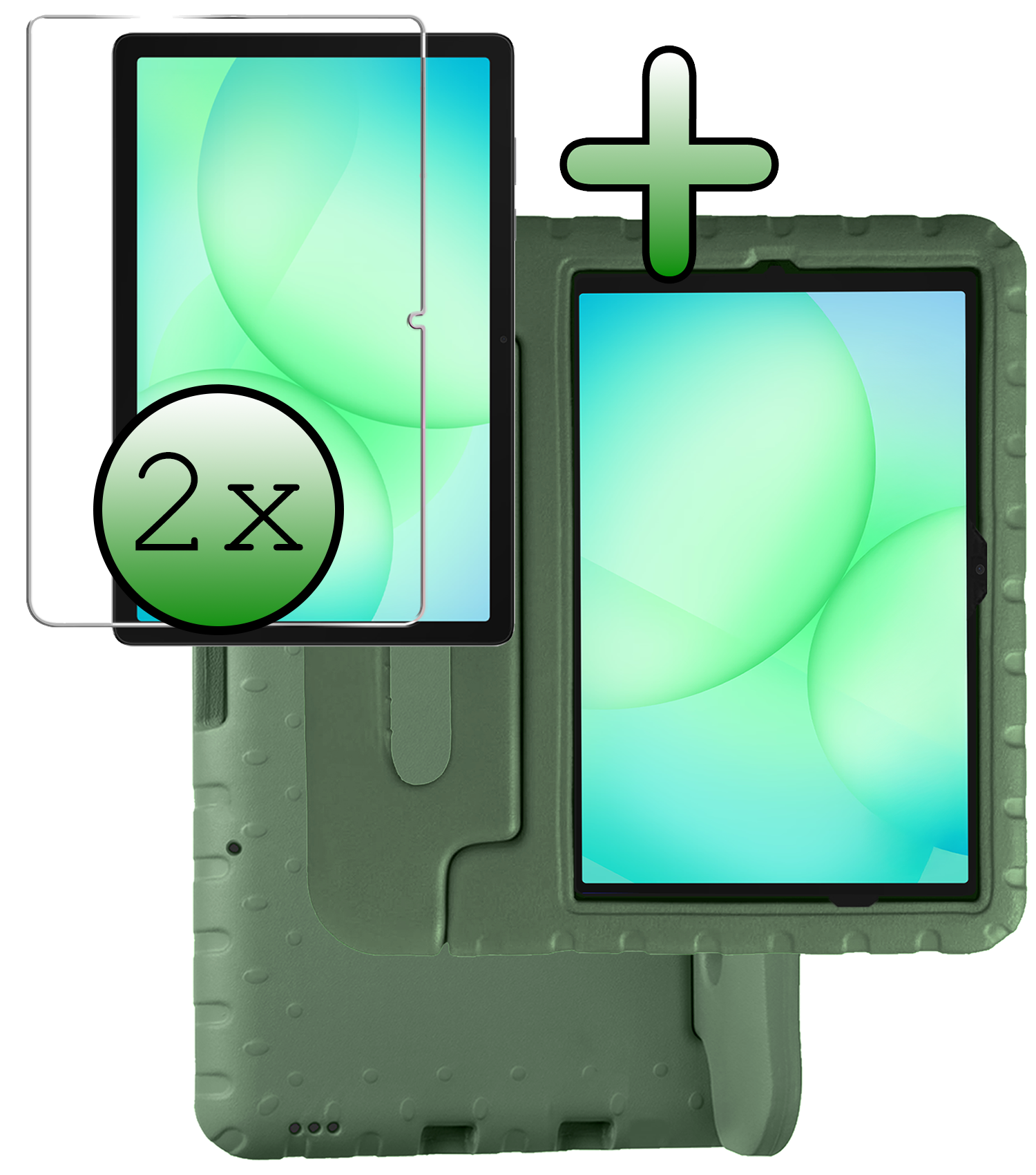 BASEY. BASEY. Samsung Galaxy Tab A9 Plus Kinderhoes Met 2x Screenprotector - Donkergroen