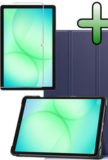 BASEY. Hoesje Geschikt voor Samsung Galaxy Tab A9 Plus Hoes Case Tablet Hoesje Tri-fold Met Screenprotector - Hoes Geschikt voor Samsung Tab A9 Plus Hoesje Hard Cover Bookcase Hoes - Donkerblauw