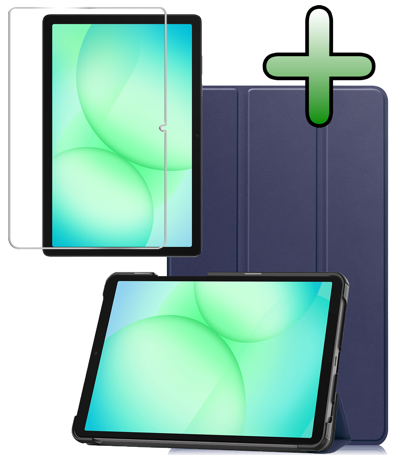 BASEY. Hoesje Geschikt voor Samsung Galaxy Tab A9 Plus Hoes Case Tablet Hoesje Tri-fold Met Screenprotector - Hoes Geschikt voor Samsung Tab A9 Plus Hoesje Hard Cover Bookcase Hoes - Donkerblauw