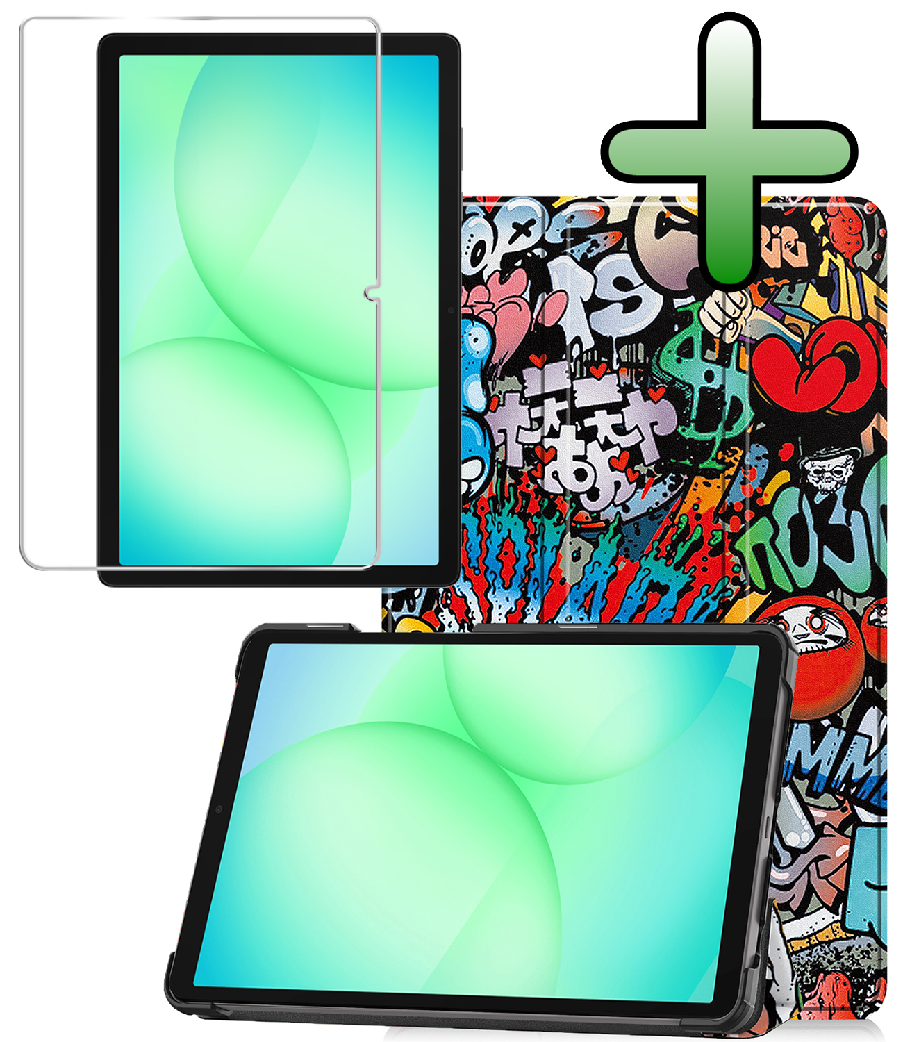 BASEY. Hoesje Geschikt voor Samsung Galaxy Tab A9 Plus Hoes Case Tablet Hoesje Tri-fold Met Screenprotector - Hoes Geschikt voor Samsung Tab A9 Plus Hoesje Hard Cover Bookcase Hoes - Graffity
