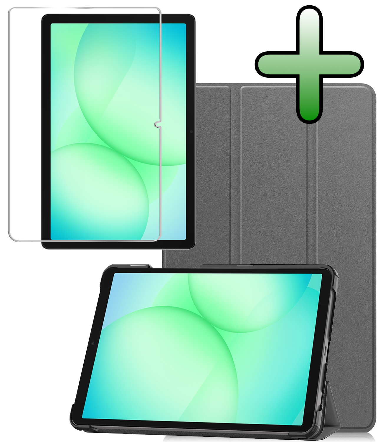 BASEY. Hoesje Geschikt voor Samsung Galaxy Tab A9 Plus Hoes Case Tablet Hoesje Tri-fold Met Screenprotector - Hoes Geschikt voor Samsung Tab A9 Plus Hoesje Hard Cover Bookcase Hoes - Grijs