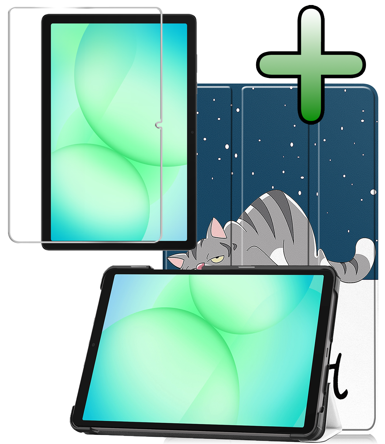 BASEY. Hoesje Geschikt voor Samsung Galaxy Tab A9 Plus Hoes Case Tablet Hoesje Tri-fold Met Screenprotector - Hoes Geschikt voor Samsung Tab A9 Plus Hoesje Hard Cover Bookcase Hoes - Kat