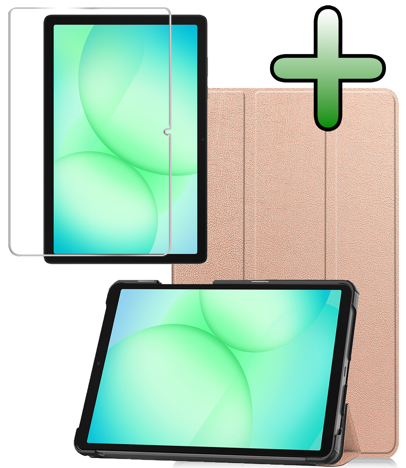 BASEY. Hoesje Geschikt voor Samsung Galaxy Tab A9 Plus Hoes Case Tablet Hoesje Tri-fold Met Screenprotector - Hoes Geschikt voor Samsung Tab A9 Plus Hoesje Hard Cover Bookcase Hoes - Rosé goud