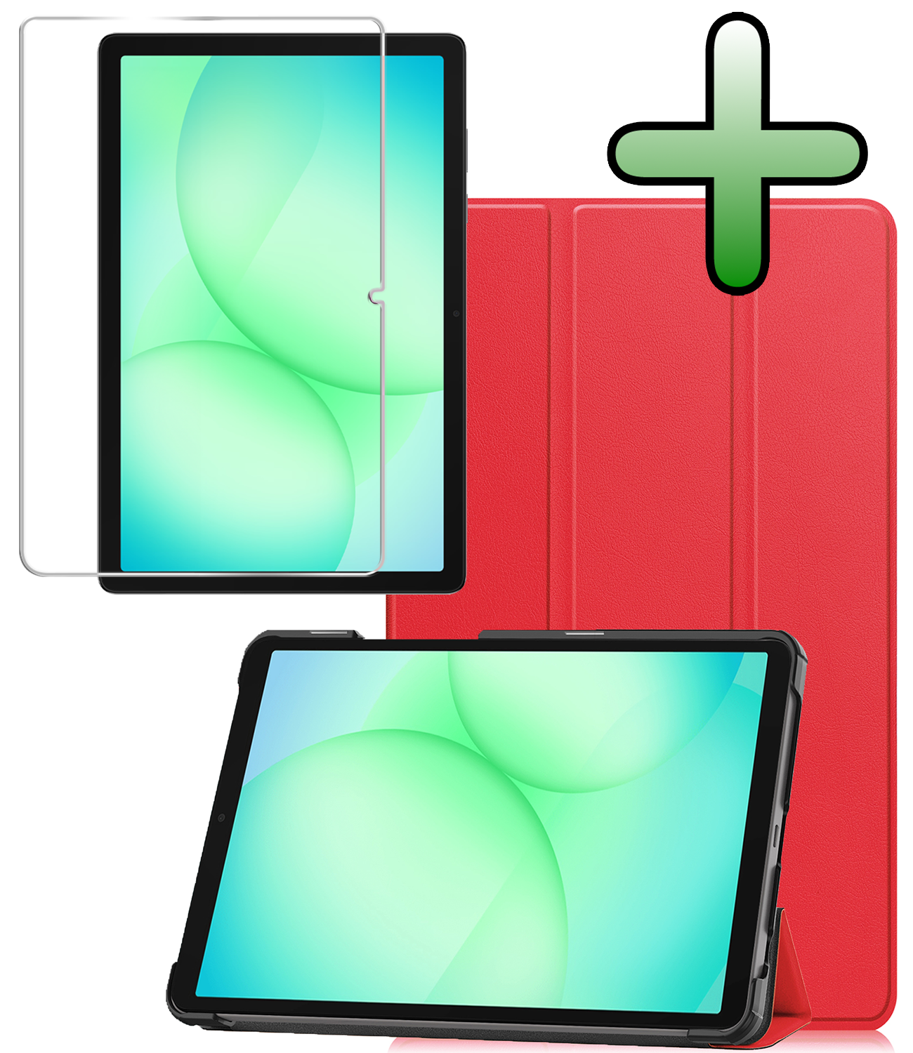 BASEY. Hoesje Geschikt voor Samsung Galaxy Tab A9 Plus Hoes Case Tablet Hoesje Tri-fold Met Screenprotector - Hoes Geschikt voor Samsung Tab A9 Plus Hoesje Hard Cover Bookcase Hoes - Rood